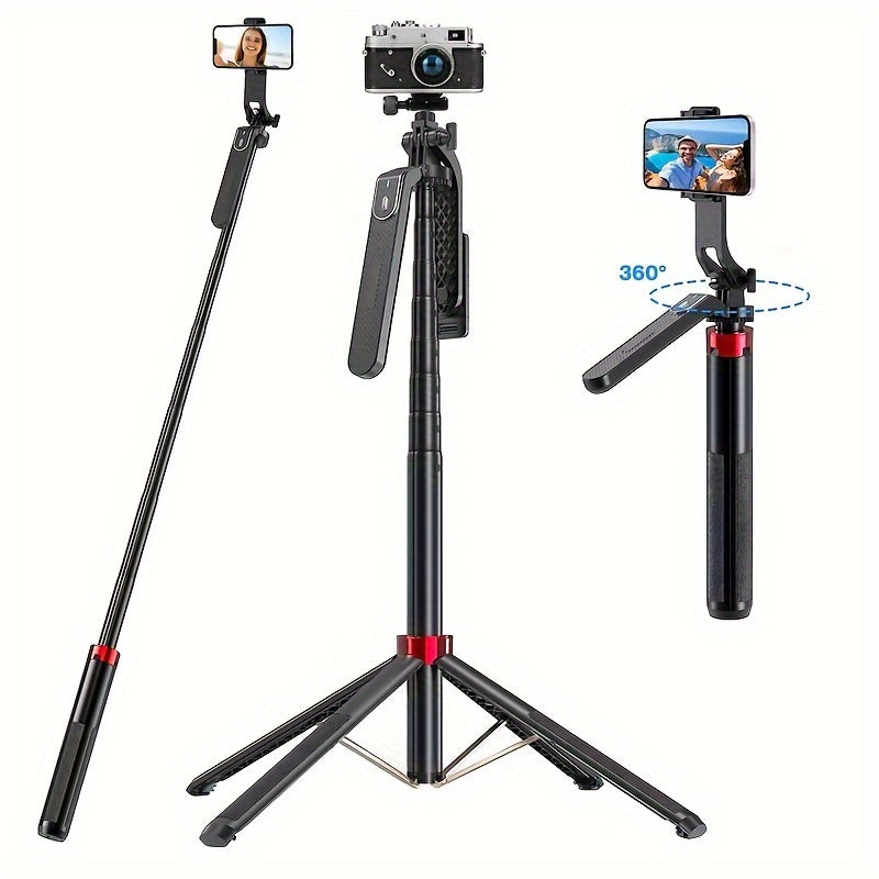 182.88cm Extendable Selfie Stick Tripod with Wireless Remote Aluminum Alloy for Vlogging and Streaming