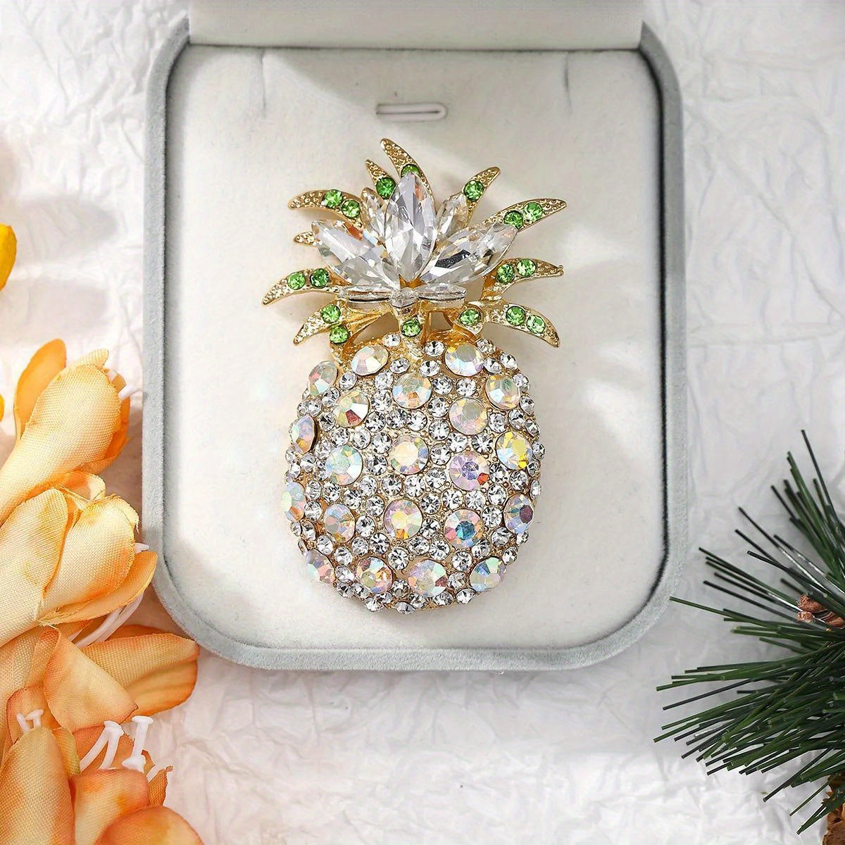 Crystal Pineapple Brooch with Rhinestones and High-End Design