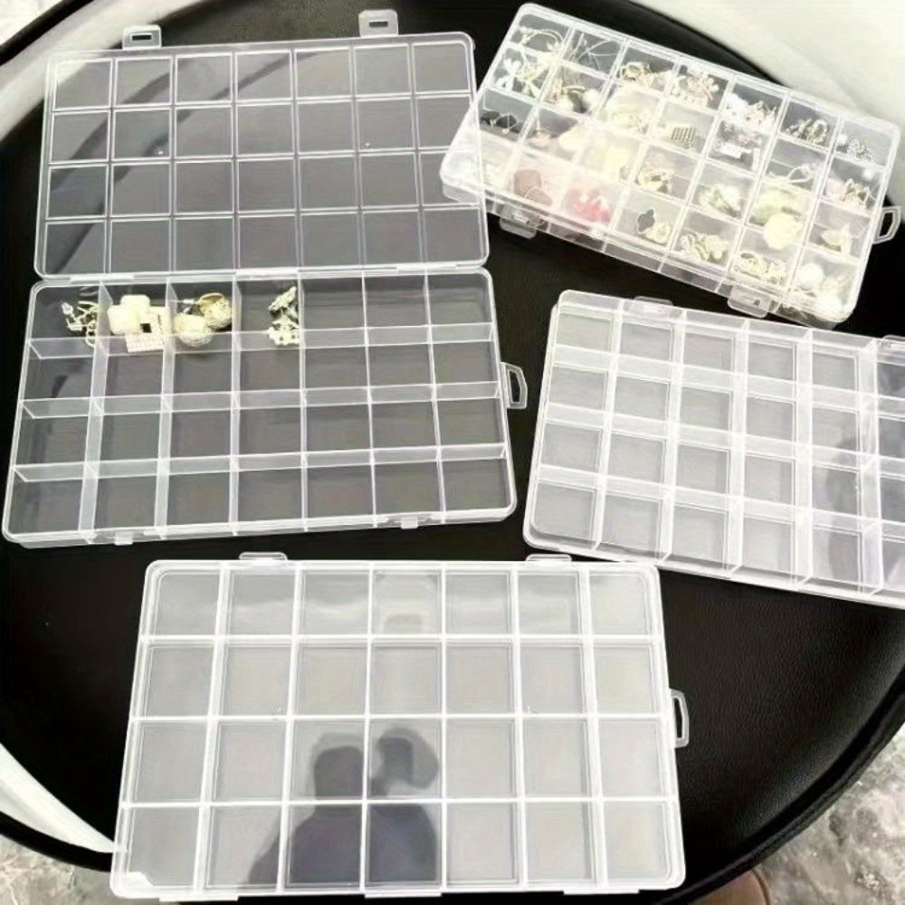 Organizador de almacenamiento de plástico con tapa, 24 compartimentos para joyas, cuentas y suministros de manualidades