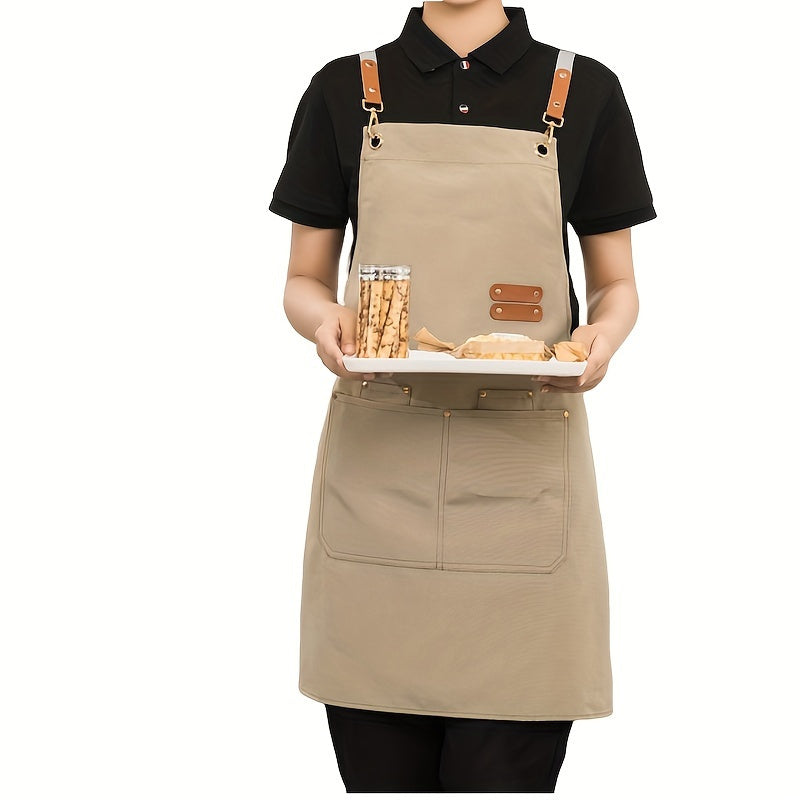 Unisex Polyester Bib Apron with Pockets for Restaurants and Cafes