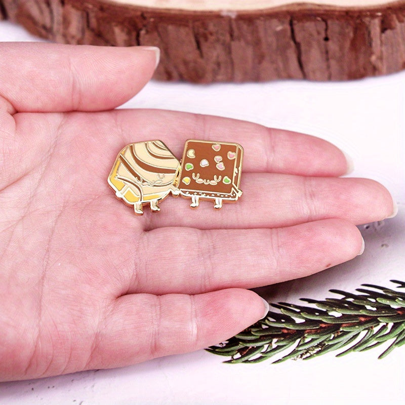 Vintage Brownie Cake Enamel Pin Kawaii Cookie Dessert Brooch for Clothing Bags Hats