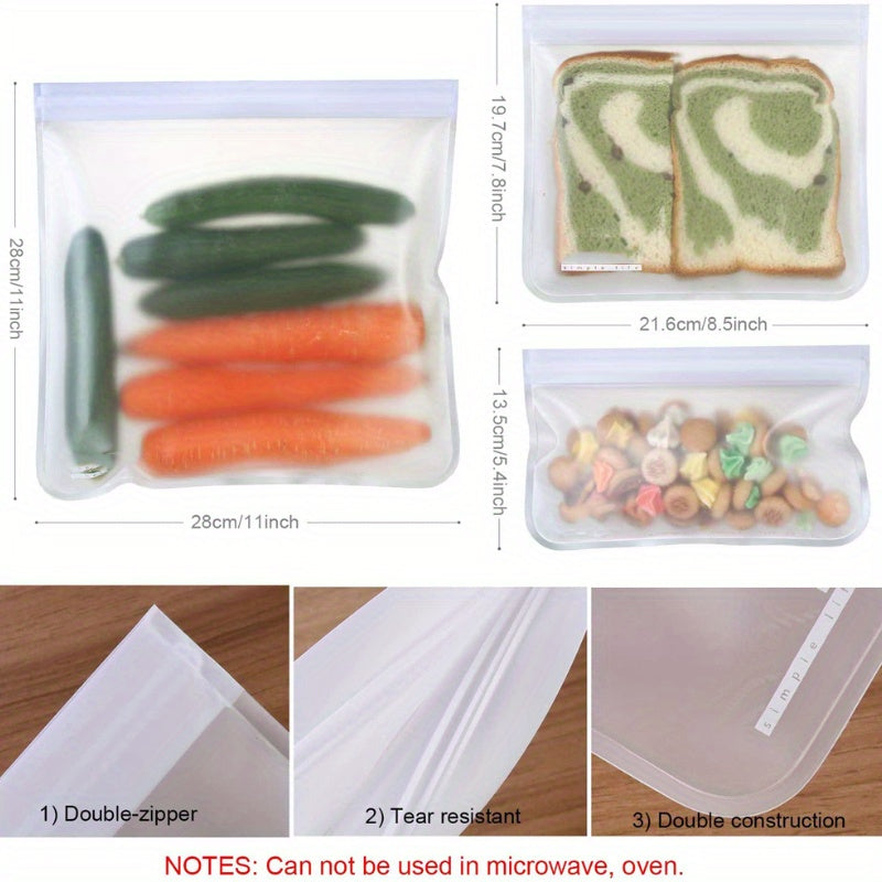 Set of 5 Reusable Silicone Food Storage Bags Leakproof Stand-Up Containers for Kitchen and Dining