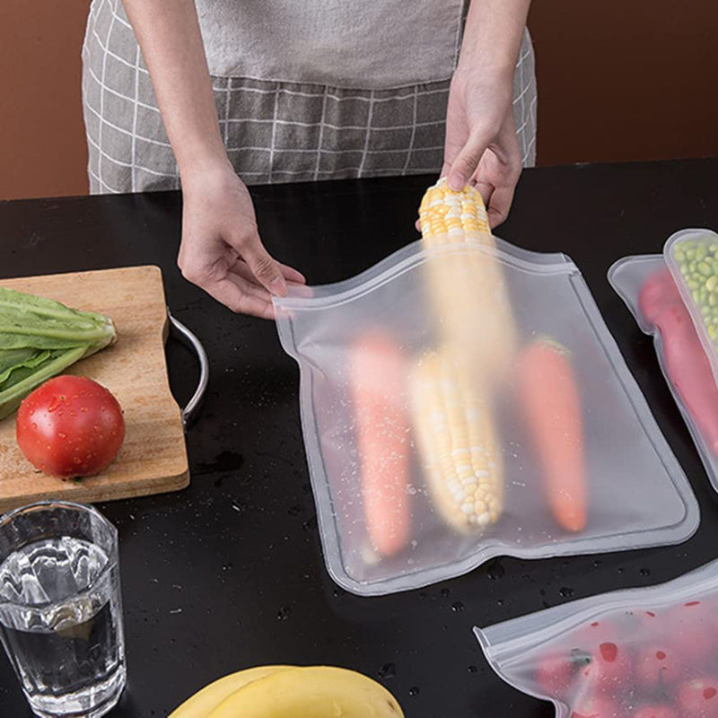 Set of 5 Reusable Silicone Food Storage Bags Leakproof Stand-Up Containers for Kitchen and Dining