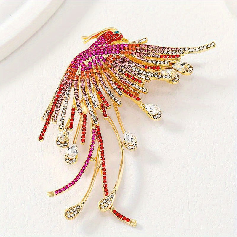 Vintage-Inspired Animal Pin for Women Rhinestone Phoenix Brooch Elegant Jewelry