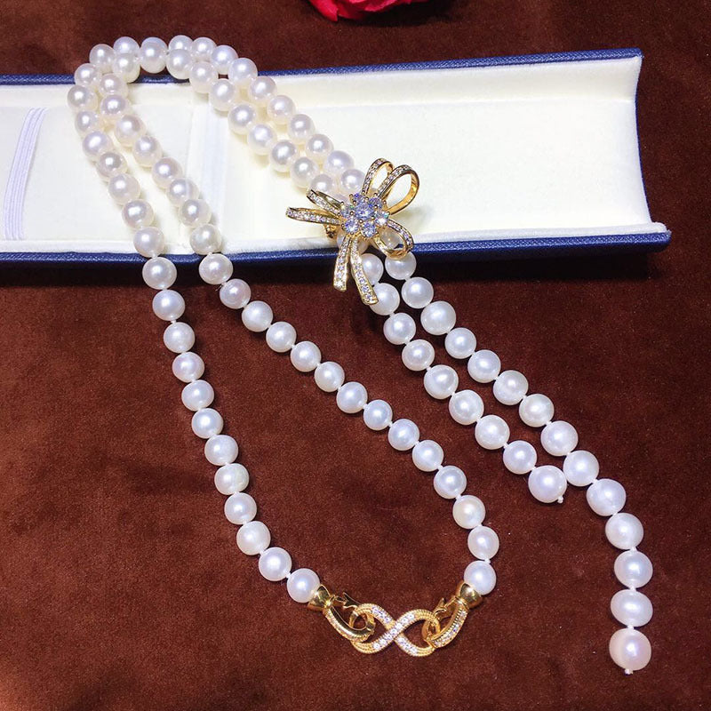 Tabiiy shirin suv marvaridlari bilan bezatilgan zamonaviy Y-zanjir, yoqimli dizayn, har kuni kiyish uchun mukammal, 14-fevral va Onalar kunida sovg'a berish uchun ajoyib.