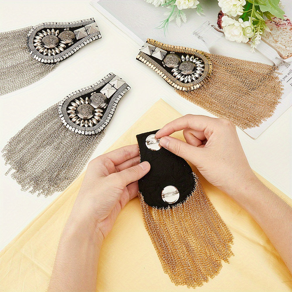 4 ta metall tassel epaulettes punk uslubidagi yelka nishonlari, ajraladigan mato bilan, 190mm