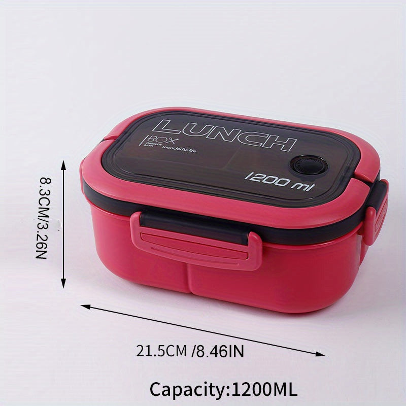 2-Layer Plastic Bento Box Set with Fork and Spoon 1200ML Leakproof Lunch Container for Kids and Adults