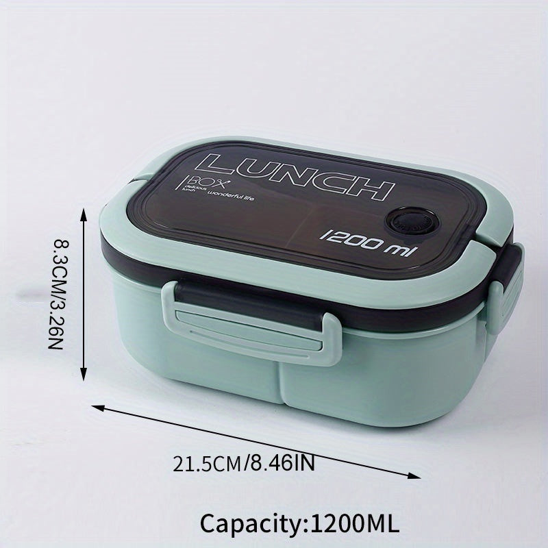 2-Layer Plastic Bento Box Set with Fork and Spoon 1200ML Leakproof Lunch Container for Kids and Adults