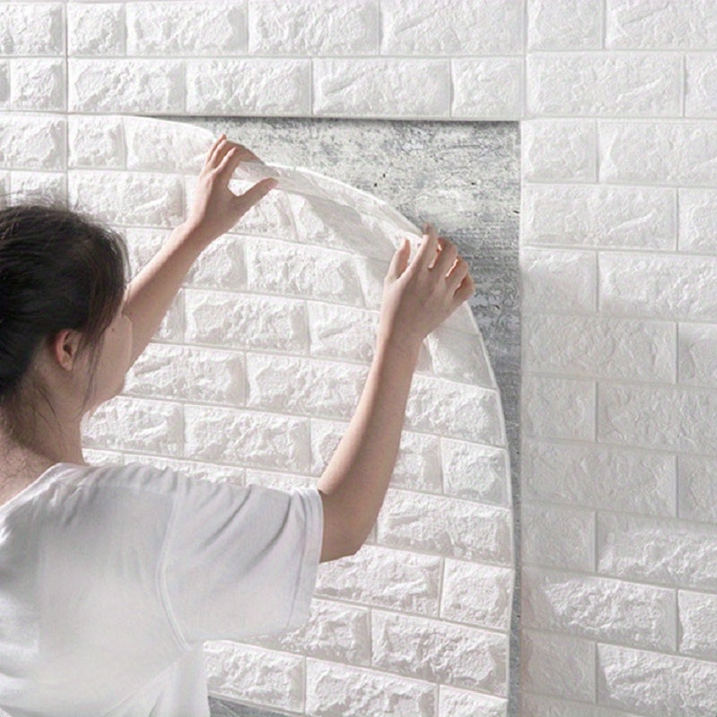 Juego de 10 pegatinas de pared de ladrillo 3D impermeables, resistentes a los golpes, de espuma suave para decoración