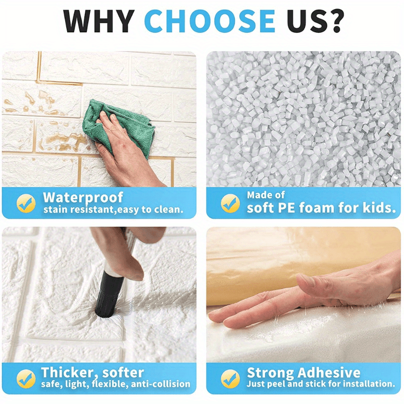 Juego de 10 pegatinas de pared de ladrillo 3D impermeables, resistentes a los golpes, de espuma suave para decoración