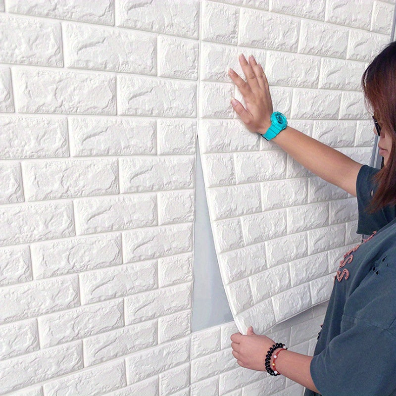 Set of 10 Waterproof 3D Brick Wall Stickers Mold-Resistant Soft Polyfoam Decor