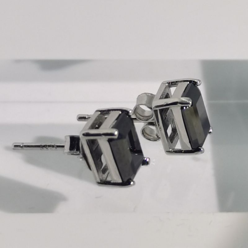 Women’s 1ct Moissanite Stud Earrings Sterling Silver Black Rectangular Jewelry
