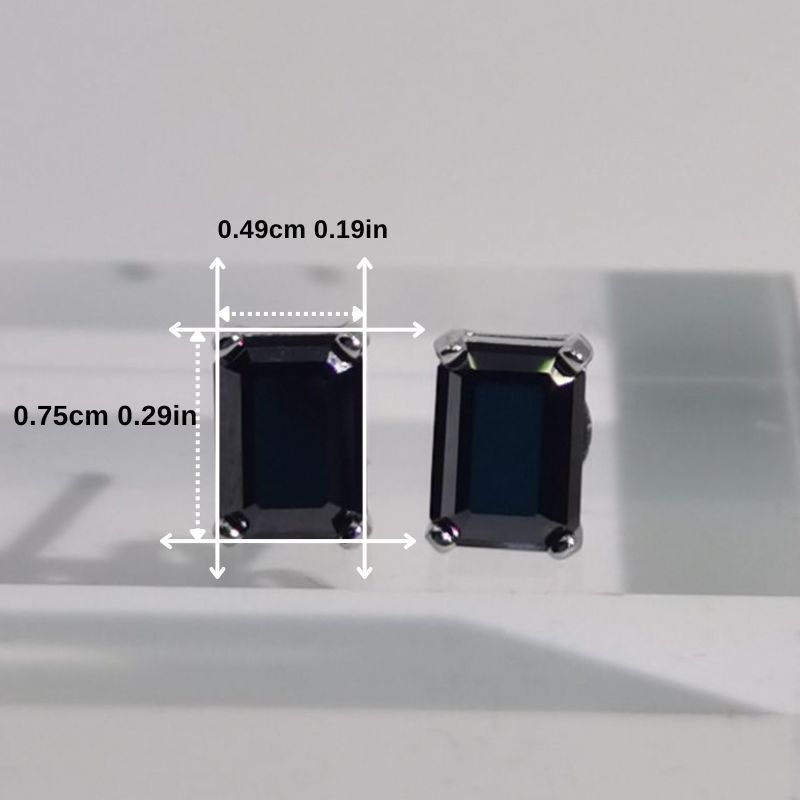 Women’s 1ct Moissanite Stud Earrings Sterling Silver Black Rectangular Jewelry
