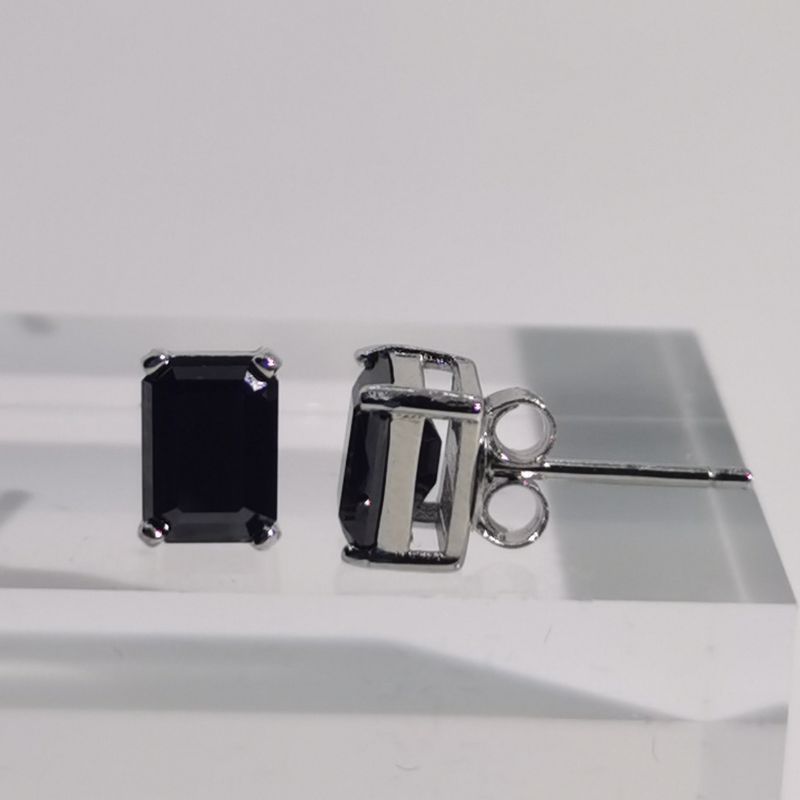 Women’s 1ct Moissanite Stud Earrings Sterling Silver Black Rectangular Jewelry
