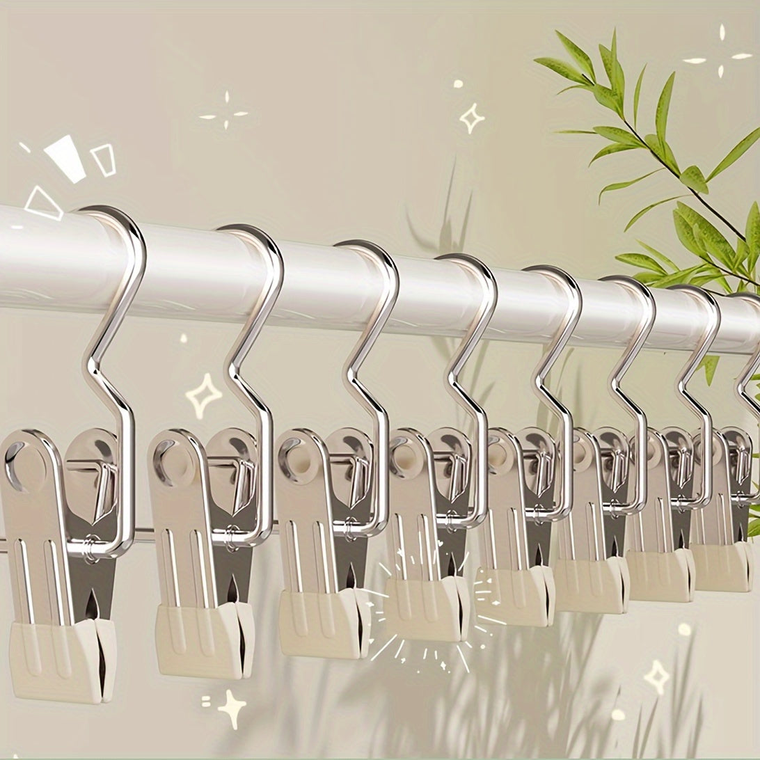 Set of 10 Stainless Steel Clothes Clips with Hooks for Hanging and Drying