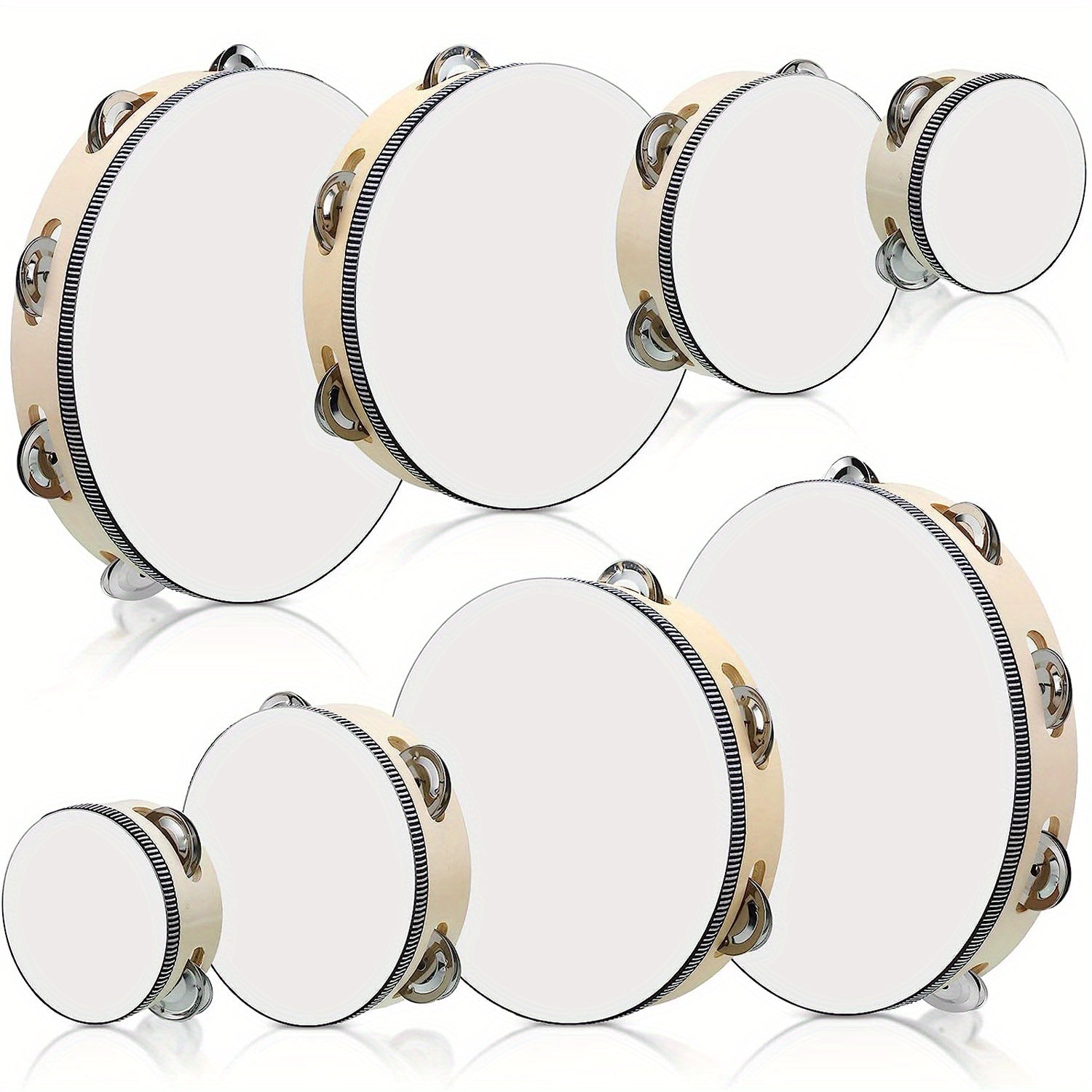 Wooden Tambourine with Metal Bells 4/6/8/10 Inch Handheld Percussion Instrument for Music and Parties