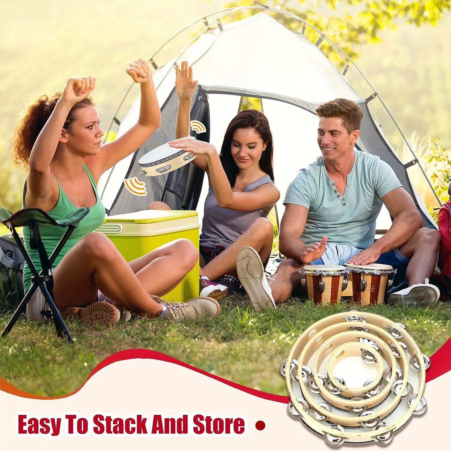 Wooden Tambourine with Metal Bells 4/6/8/10 Inch Handheld Percussion Instrument for Music and Parties