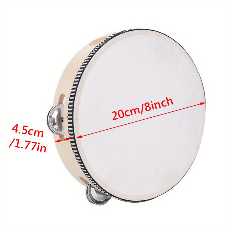 Wooden Tambourine with Metal Bells 4/6/8/10 Inch Handheld Percussion Instrument for Music and Parties