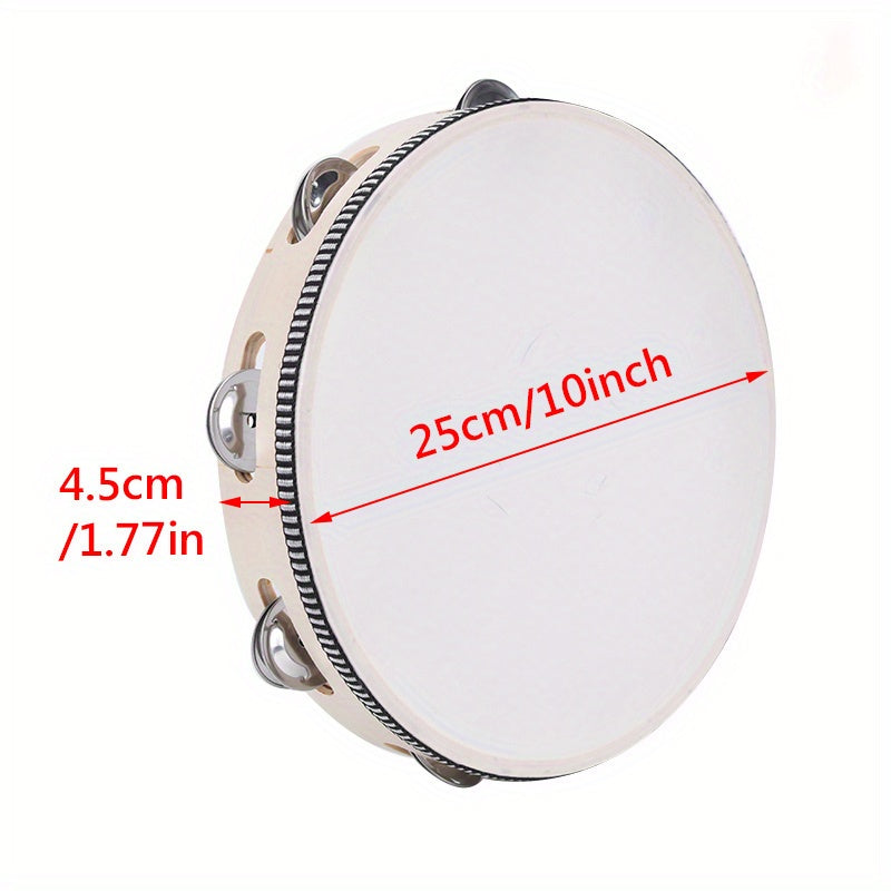 Wooden Tambourine with Metal Bells 4/6/8/10 Inch Handheld Percussion Instrument for Music and Parties