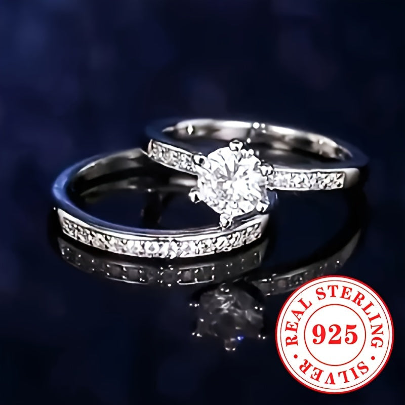 Ladies Silver Ring Set with Zirconia Stones for Engagement Wedding and Gift