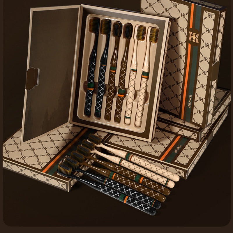 6-Piece Luxury Toothbrush Set with Microfiber Bristles Charcoal Infused Deep Cleaning Travel Friendly