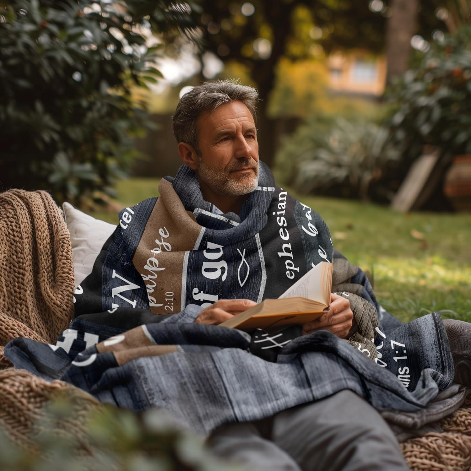 Yumshoq flanelda qulay nasroniy ko'rlak - Sadoqatli insonlar uchun ideal sovg'a, divan va yotoqda yil davomida foydalanish uchun ko'p maqsadli ko'rpa, klassik vintage dizayn