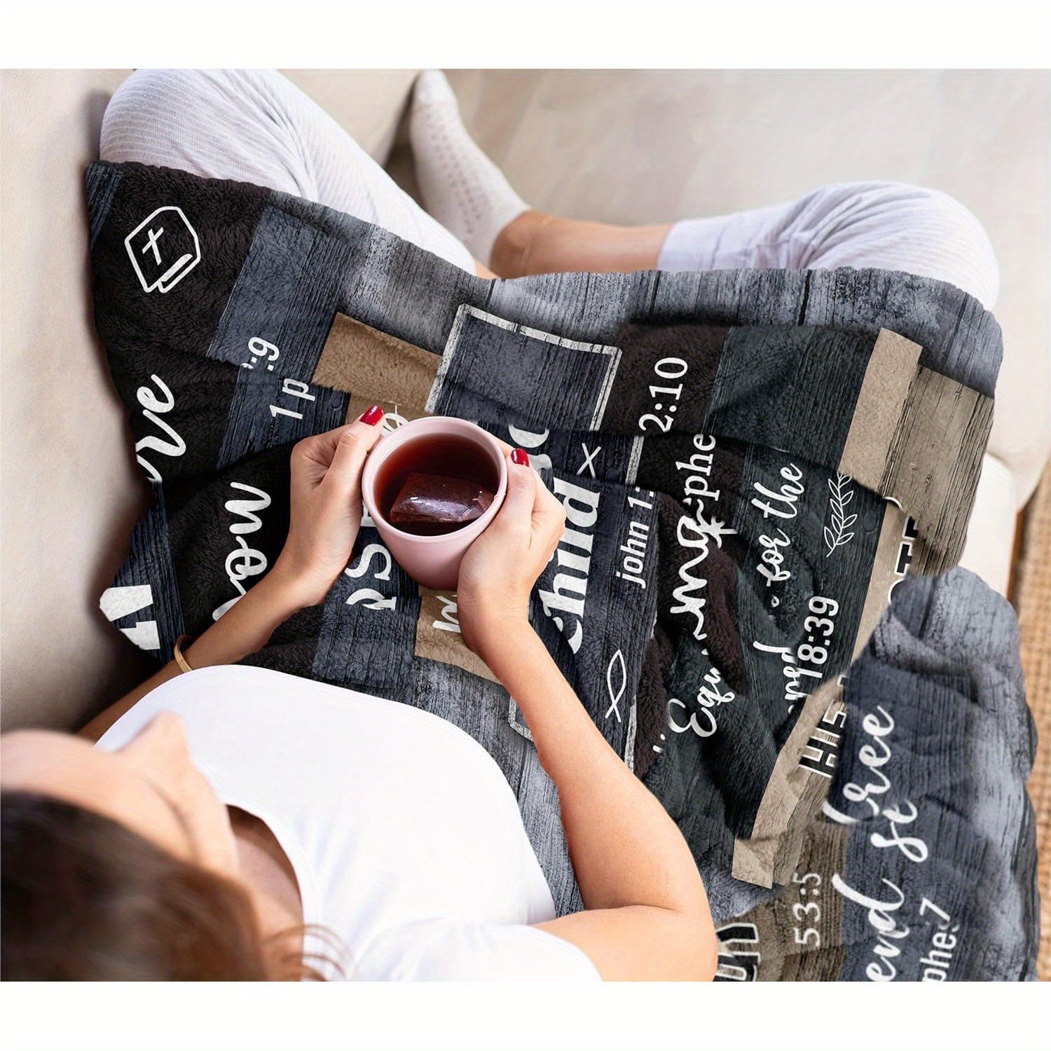 Yumshoq flanelda qulay nasroniy ko'rlak - Sadoqatli insonlar uchun ideal sovg'a, divan va yotoqda yil davomida foydalanish uchun ko'p maqsadli ko'rpa, klassik vintage dizayn