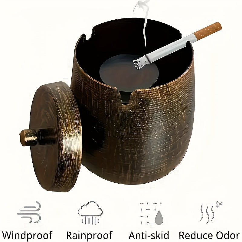 Outdoor Metal Ashtray Smokeless Windproof Rainproof Round Iron Patio Non-Slip Cigar