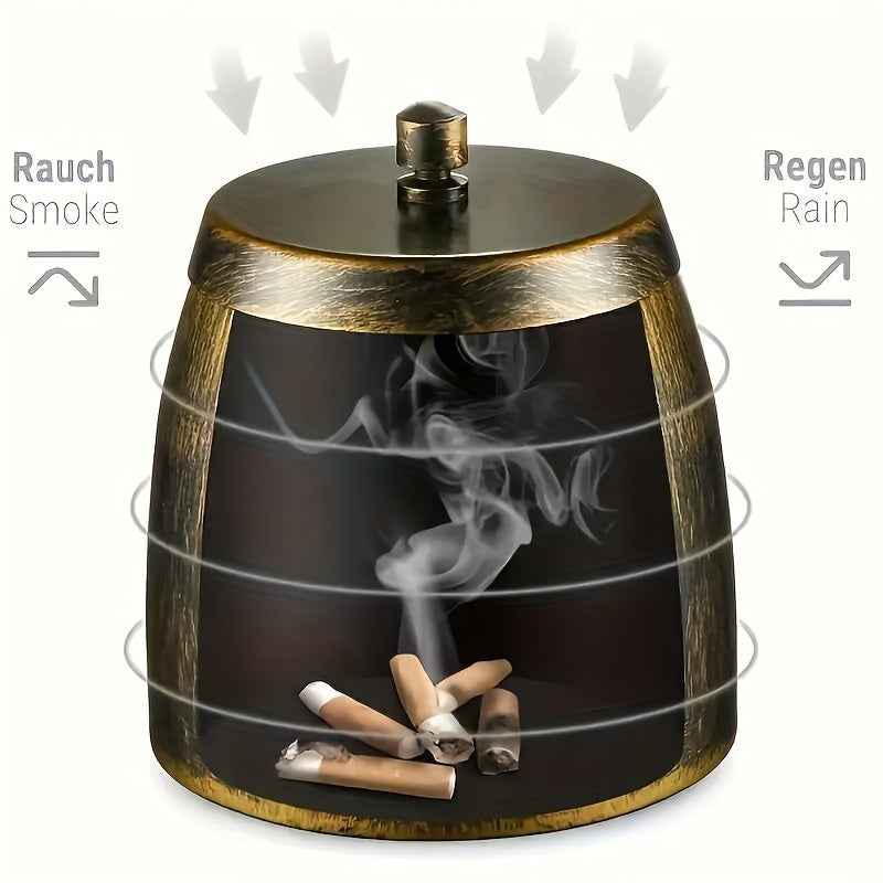Outdoor Metal Ashtray Smokeless Windproof Rainproof Round Iron Patio Non-Slip Cigar