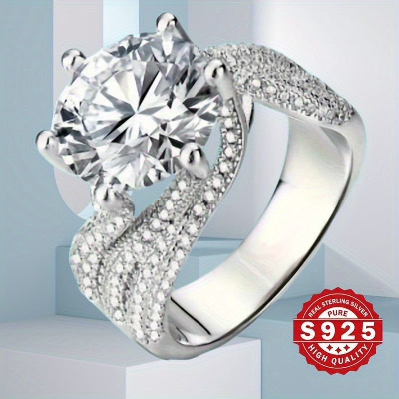 925 Silver Engagement Ring with Zirconia 3ct Moissanite Wedding Anniversary Gift