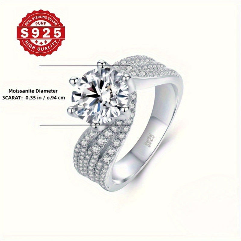 925 Silver Engagement Ring with Zirconia 3ct Moissanite Wedding Anniversary Gift