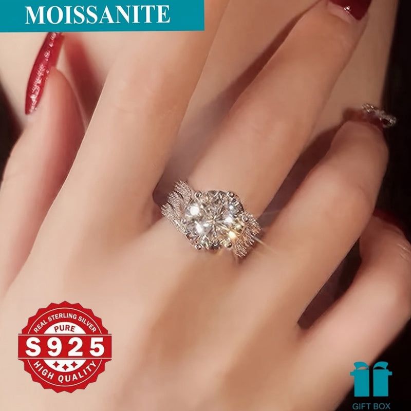 925 Silver Engagement Ring with Zirconia 3ct Moissanite Wedding Anniversary Gift