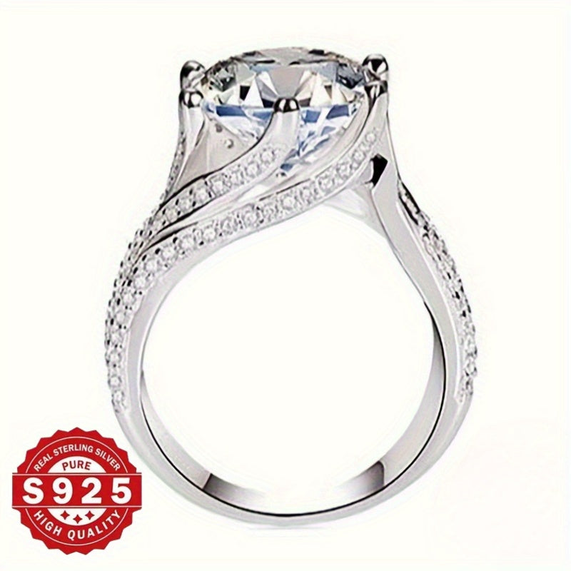 925 Silver Engagement Ring with Zirconia 3ct Moissanite Wedding Anniversary Gift