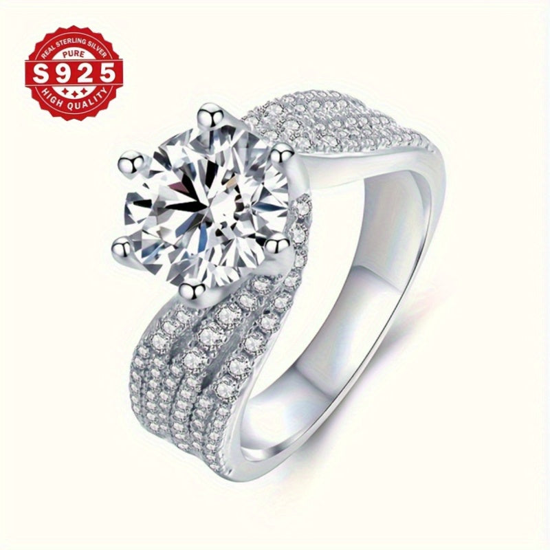 925 Silver Engagement Ring with Zirconia 3ct Moissanite Wedding Anniversary Gift