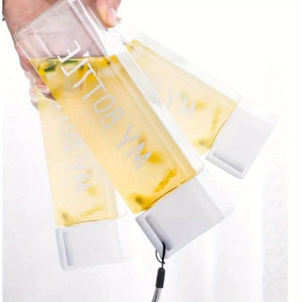 Large Sports Water Bottle Purple Leak-Proof High Temperature Resistant Portable Rope Square Transparent 26 Initial Letter Patterns