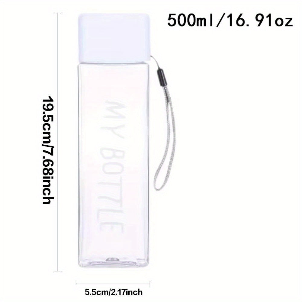 Large Sports Water Bottle Purple Leak-Proof High Temperature Resistant Portable Rope Square Transparent 26 Initial Letter Patterns