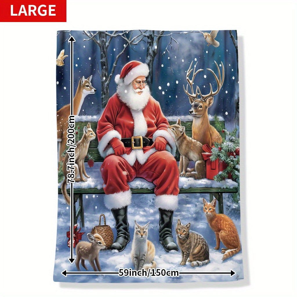Christmas Flannel Blanket with Snowman and Deer Print for Cozy Holiday Comfort