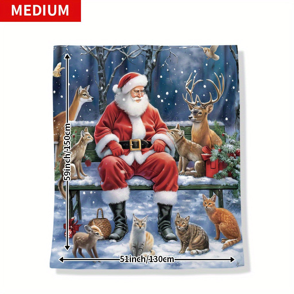 Christmas Flannel Blanket with Snowman and Deer Print for Cozy Holiday Comfort