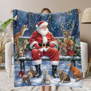 Christmas Flannel Blanket with Snowman and Deer Print for Cozy Holiday Comfort