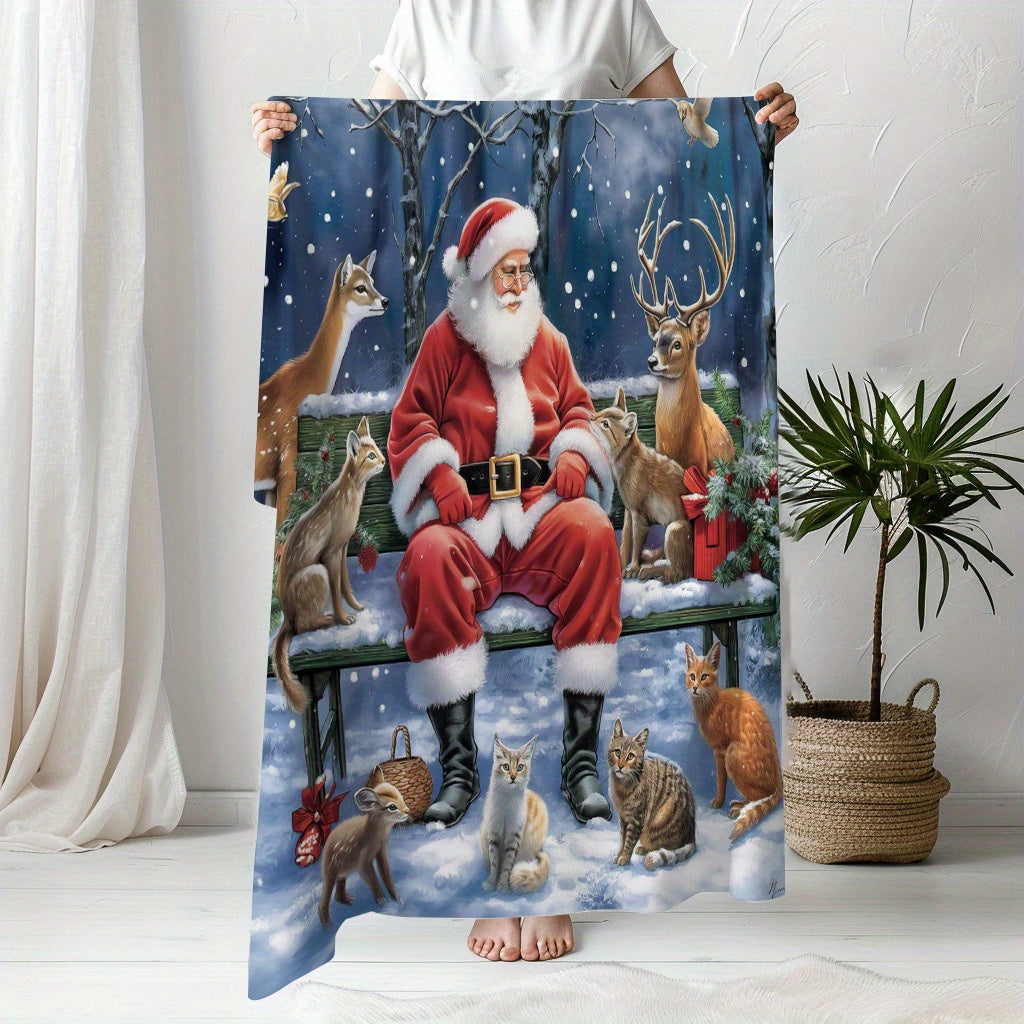 Christmas Flannel Blanket with Snowman and Deer Print for Cozy Holiday Comfort
