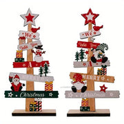 Wooden Christmas Tree and Santa Claus Desktop Sign Holiday Decor Plaque for Gifts and Parties