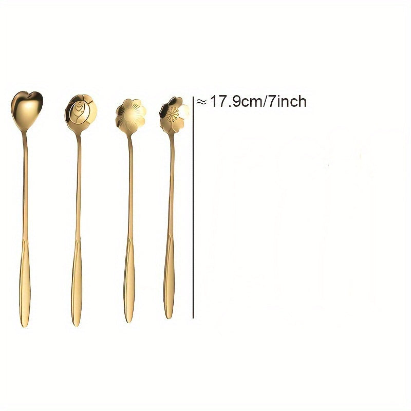 Flower-Shaped Stainless Steel Teaspoon Set for Coffee and Desserts Kitchen Tableware