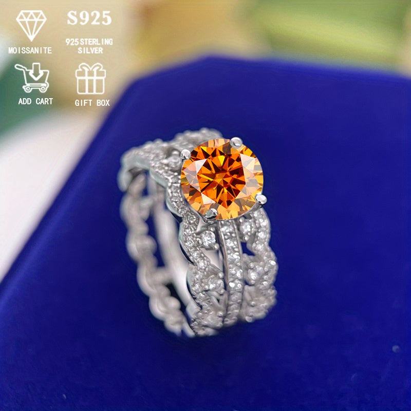 Women’s Silver Stackable Rings with 2 Carat Colorful Moissanite Stones Set in Palace Style