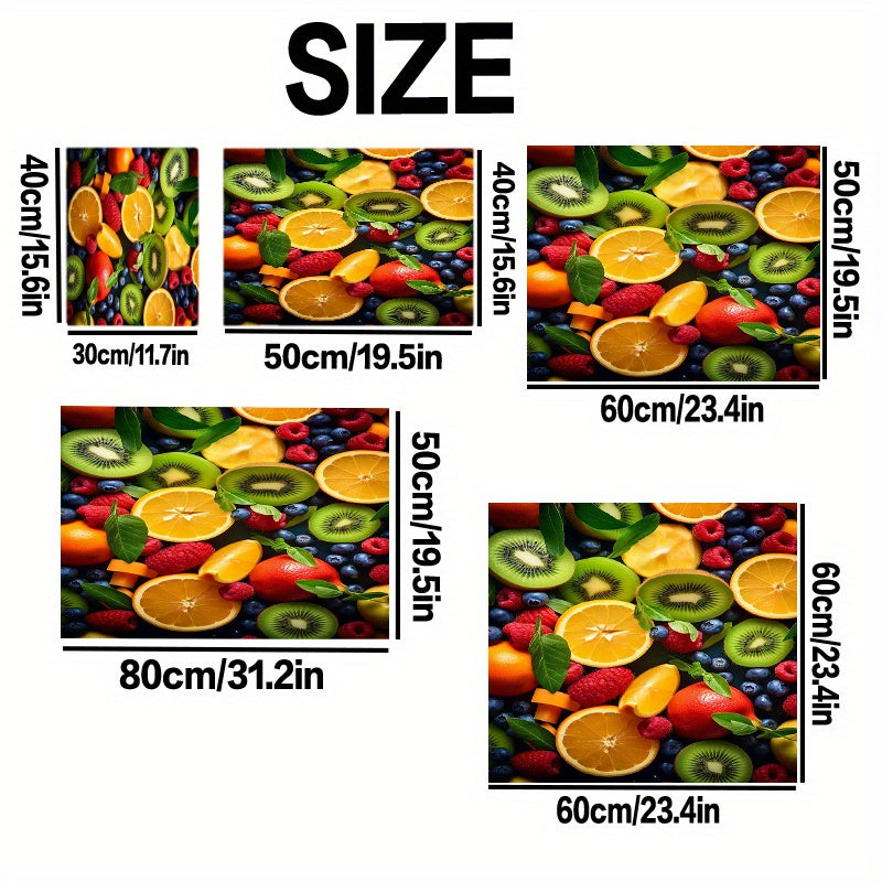 Fruit-Themed Print Dish Drying Mat Washable Absorbent Kitchen Pad Countertop Protector