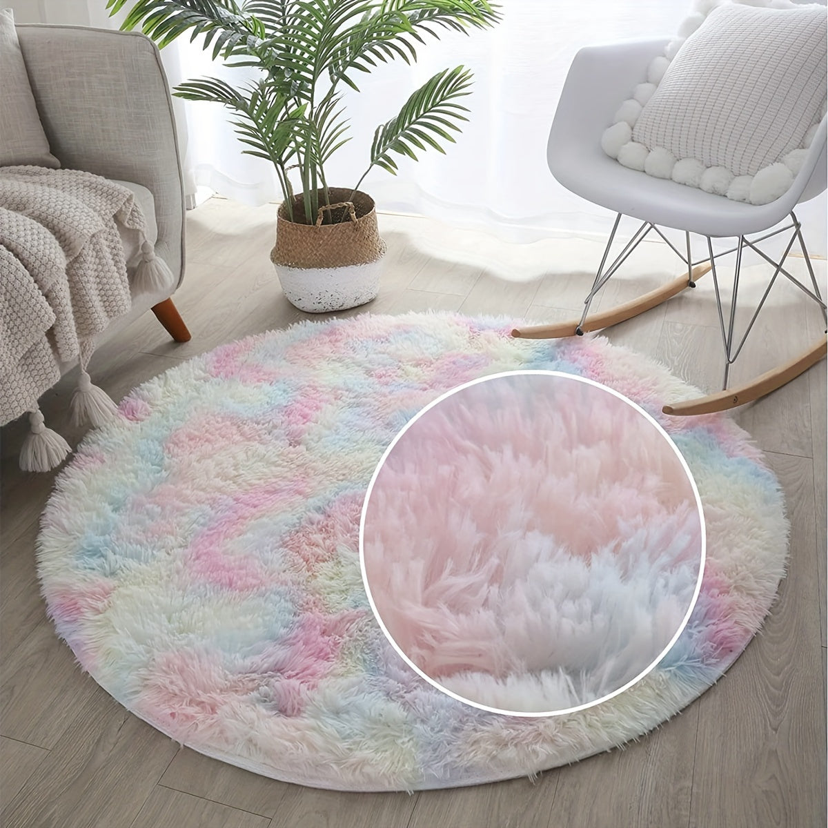 Tie-Dye Rainbow Plush Area Mat with Non-Slip Backing and Stain-Resistant Finish