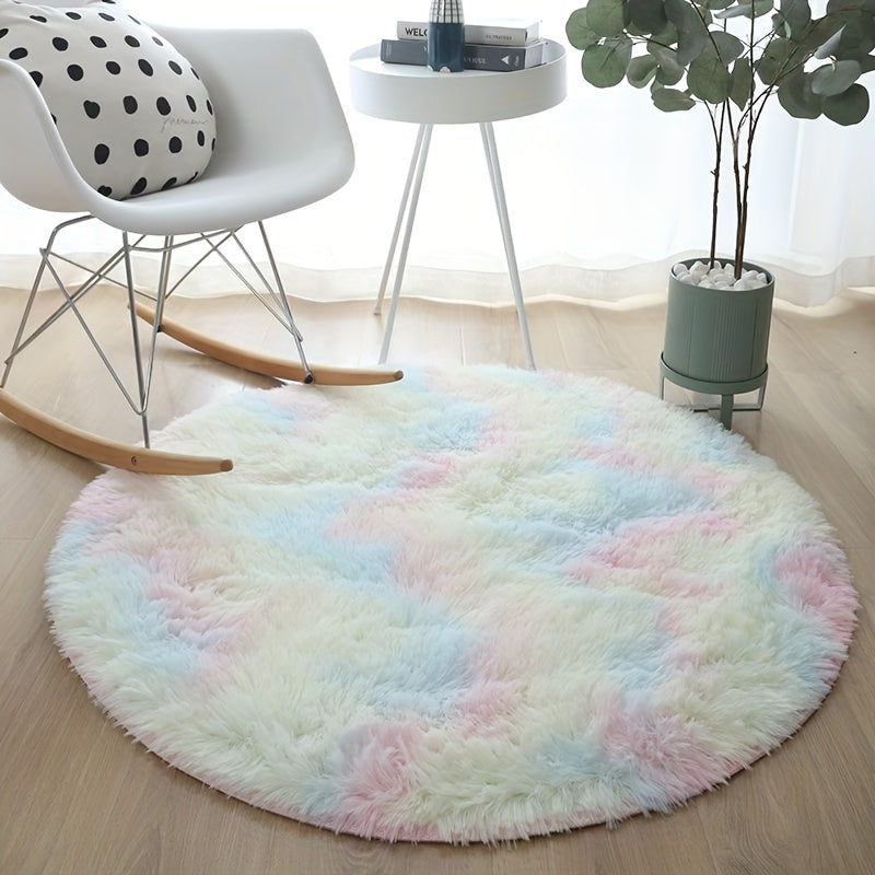 Tie-Dye Rainbow Plush Area Mat with Non-Slip Backing and Stain-Resistant Finish