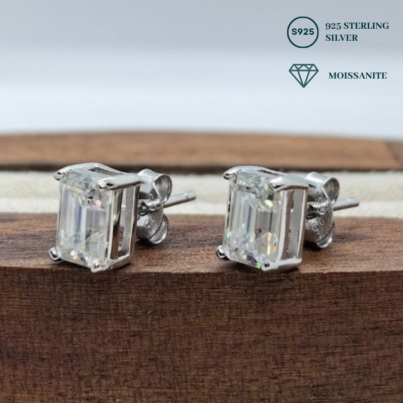 Серьги-гвоздики из муассанита 1 карат, прямоугольные, серебряные, минималистичные украшения для женщин