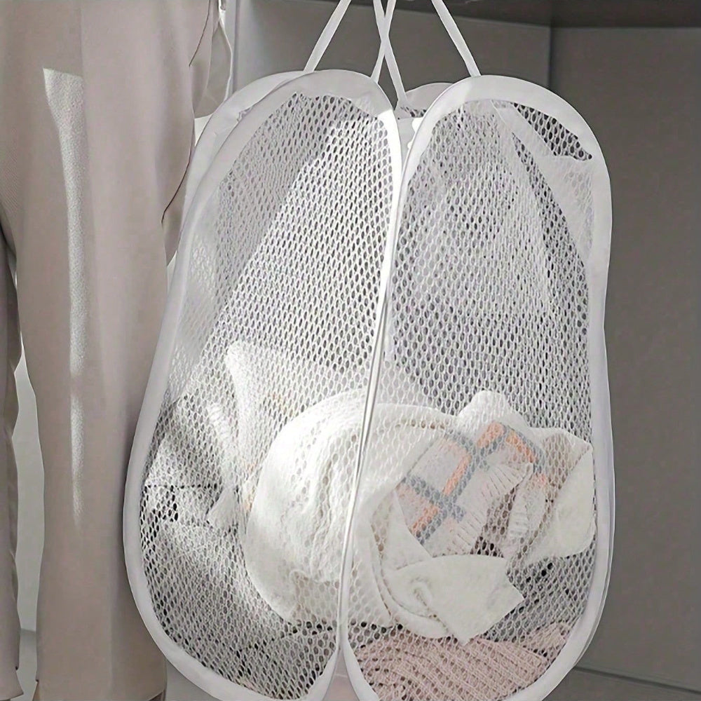 Large Foldable Mesh Laundry Basket with Handles for Bedroom Bathroom Dorm