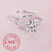 Sterling Silver Wedding Band Set 2-Piece Stackable CZ Stones Engagement Bridal Jewelry
