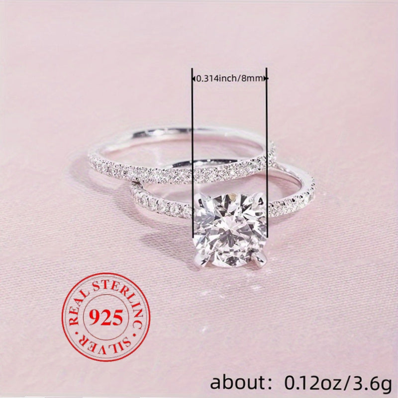 Sterling Silver Wedding Band Set 2-Piece Stackable CZ Stones Engagement Bridal Jewelry